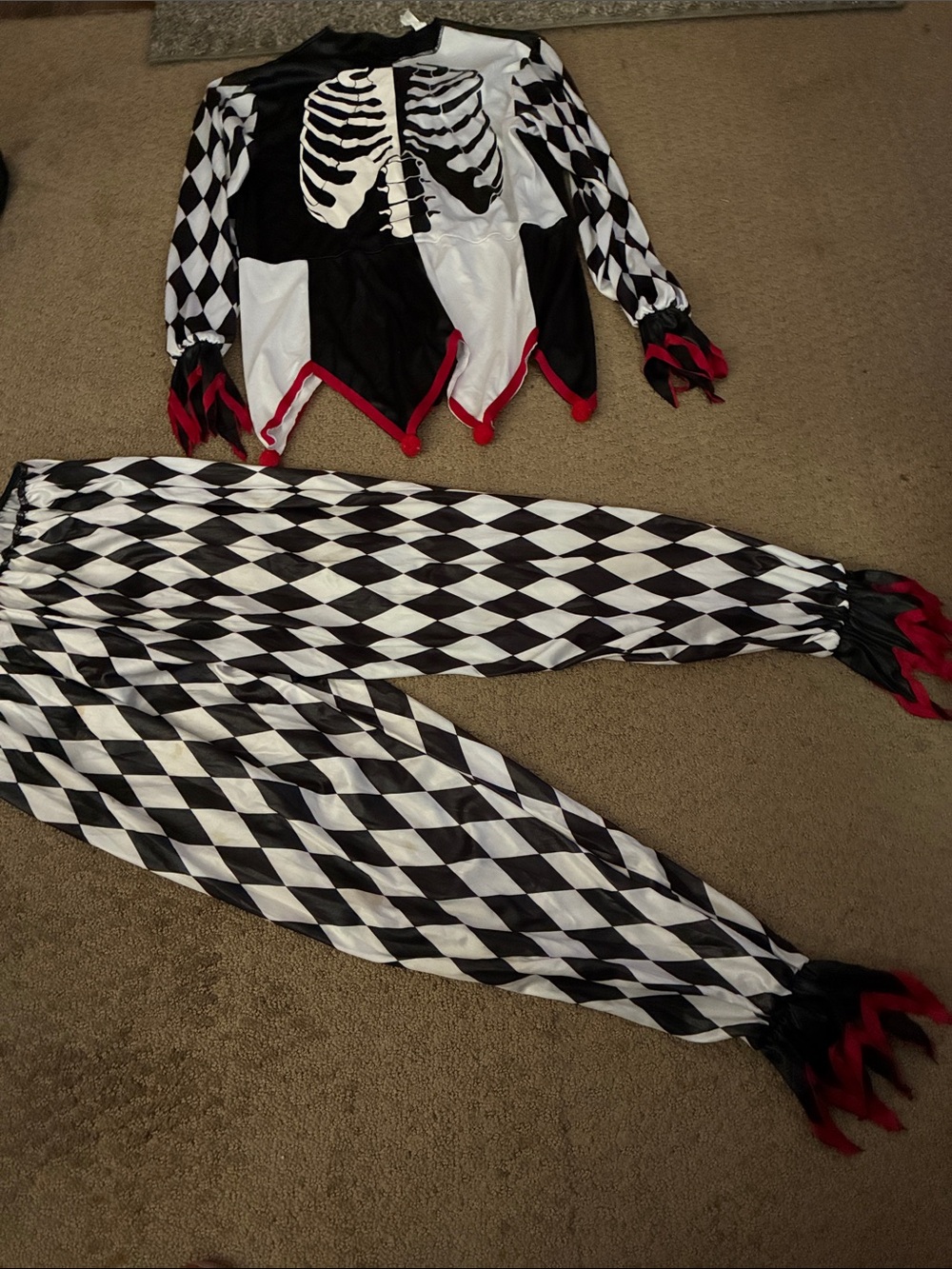 Amscan Black & White Skeleton Harlequin Costume with Red Accents